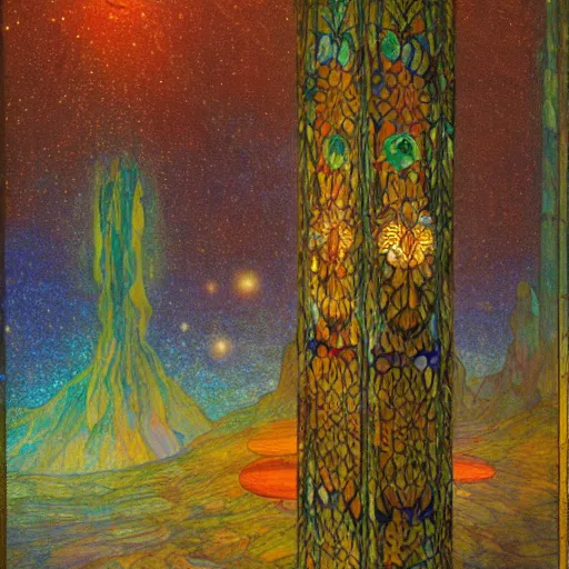 Prompt: Liminal space in outer space by Louis Comfort Tiffany