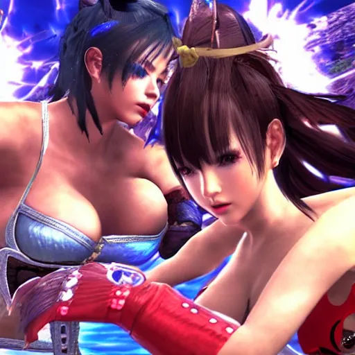 Prompt: Two cute intellectual strippers battling in combat tekken tekken tekken great graphics gorgeous scenery.