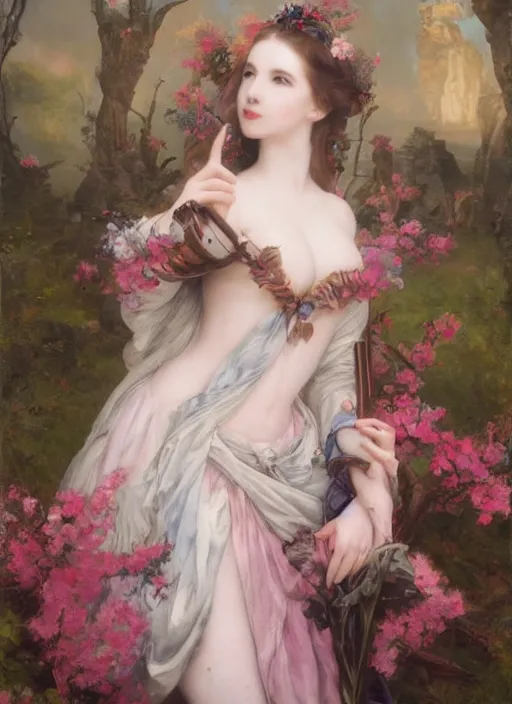 Prompt: Amouranth as an evil princess by Frederick Edwin Church and James Jean, rule of thirds, seductive look, beautiful, in Harajuku Japan during sakura season, masterpiece, Refined