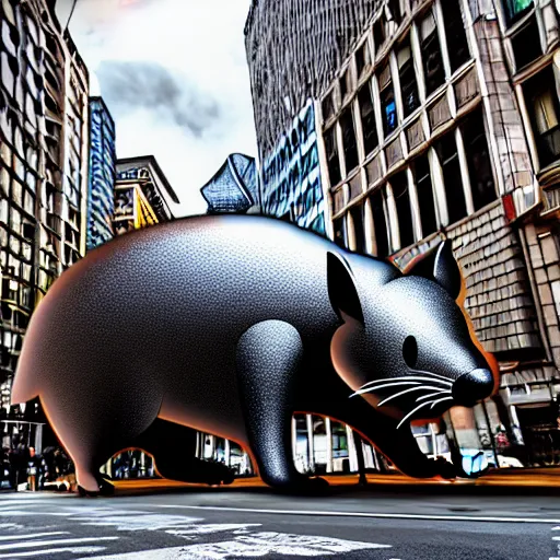 Prompt: giant mouse in the city, photorealistic, highly detailed, sharp focus, vivid, symmetrical, random, convoluted, mind - blowing, creative, fully functional, physics defying, amazing, cool, hdr