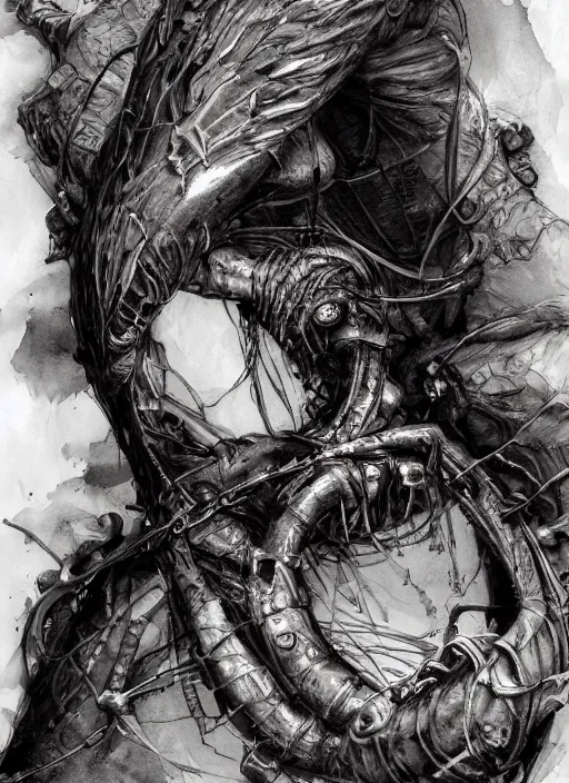 Image similar to portrait, A heart in the shape of a bird, locked in a rib cage, watercolor, dramatic lighting, cinematic, establishing shot, extremely high detail, foto realistic, cinematic lighting, pen and ink, intricate line drawings, by Yoshitaka Amano, Ruan Jia, Kentaro Miura, Artgerm, post processed, concept art, artstation, matte painting, style by eddie mendoza, raphael lacoste, alex ross