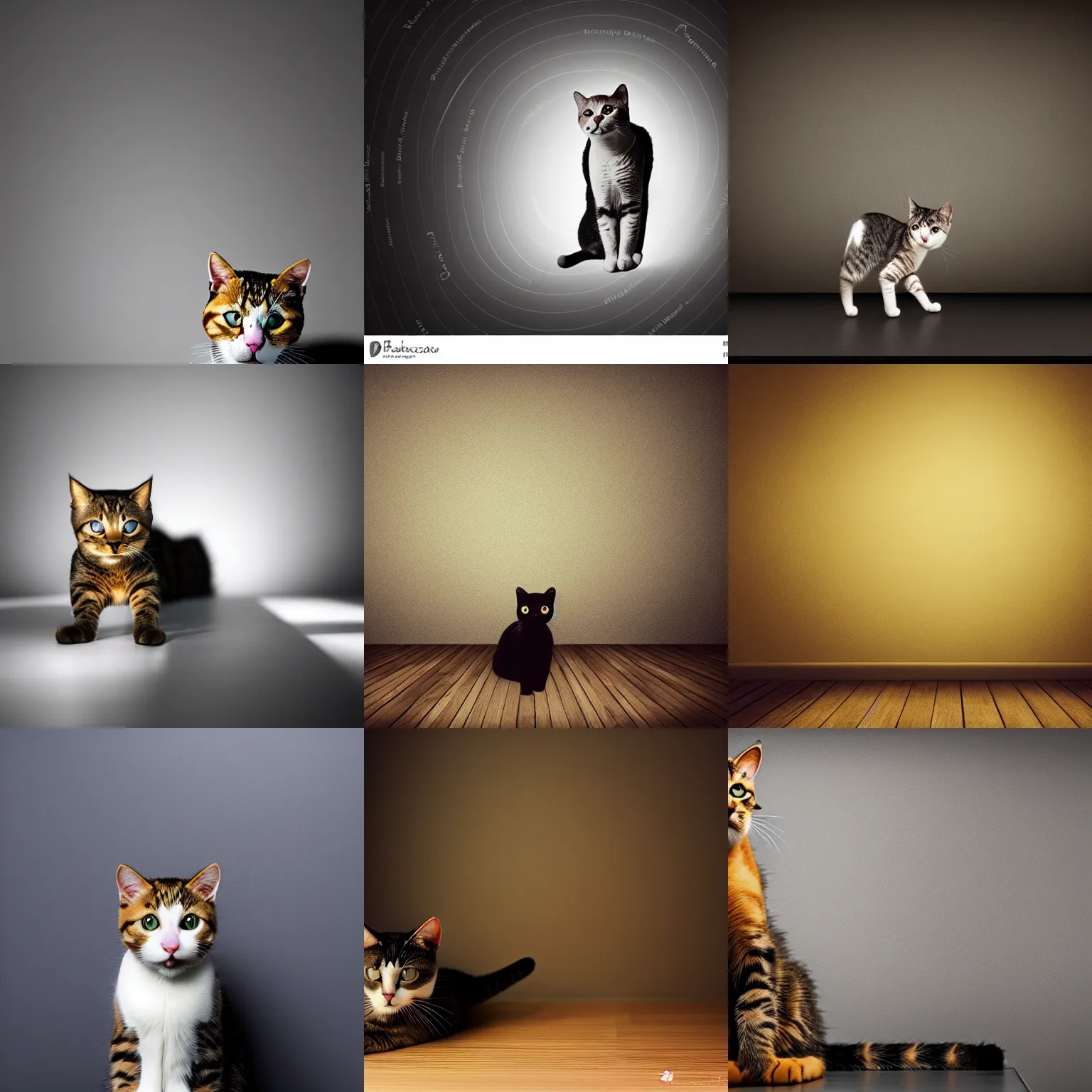 Prompt: cats, rule of thirds, dynamic composition, studio lighting, random wall or scenery background