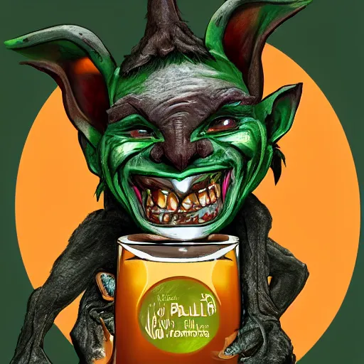 Image similar to happy Goblin smiling drinking a pint of beer artstation award winning photography