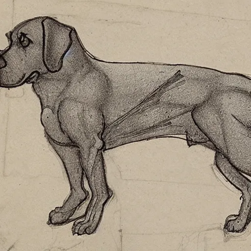 Image similar to a blueprint sketch of a dog by leonardo da vinci