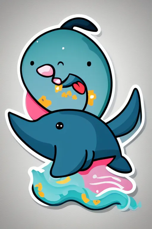 Image similar to Baby whale, sticker, anthropomorphic, colorful, fantasy, artstation, illustration, highly detailed, simple, smooth and clean vector curves, no jagged lines, vector art, smooth