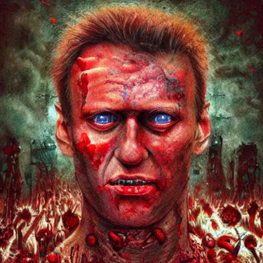 Prompt: navalny became bloody ugly lovecraftian degenerate abomination, photo - realistic, color image, 2 k, highly detailed, bodyhorror, occult art