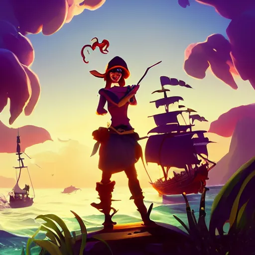 Image similar to jack the pirate and mermaid on sea of thieves game avatar hero, behance hd by jesper ejsing, by rhads, makoto shinkai and lois van baarle, ilya kuvshinov, rossdraws global illumination