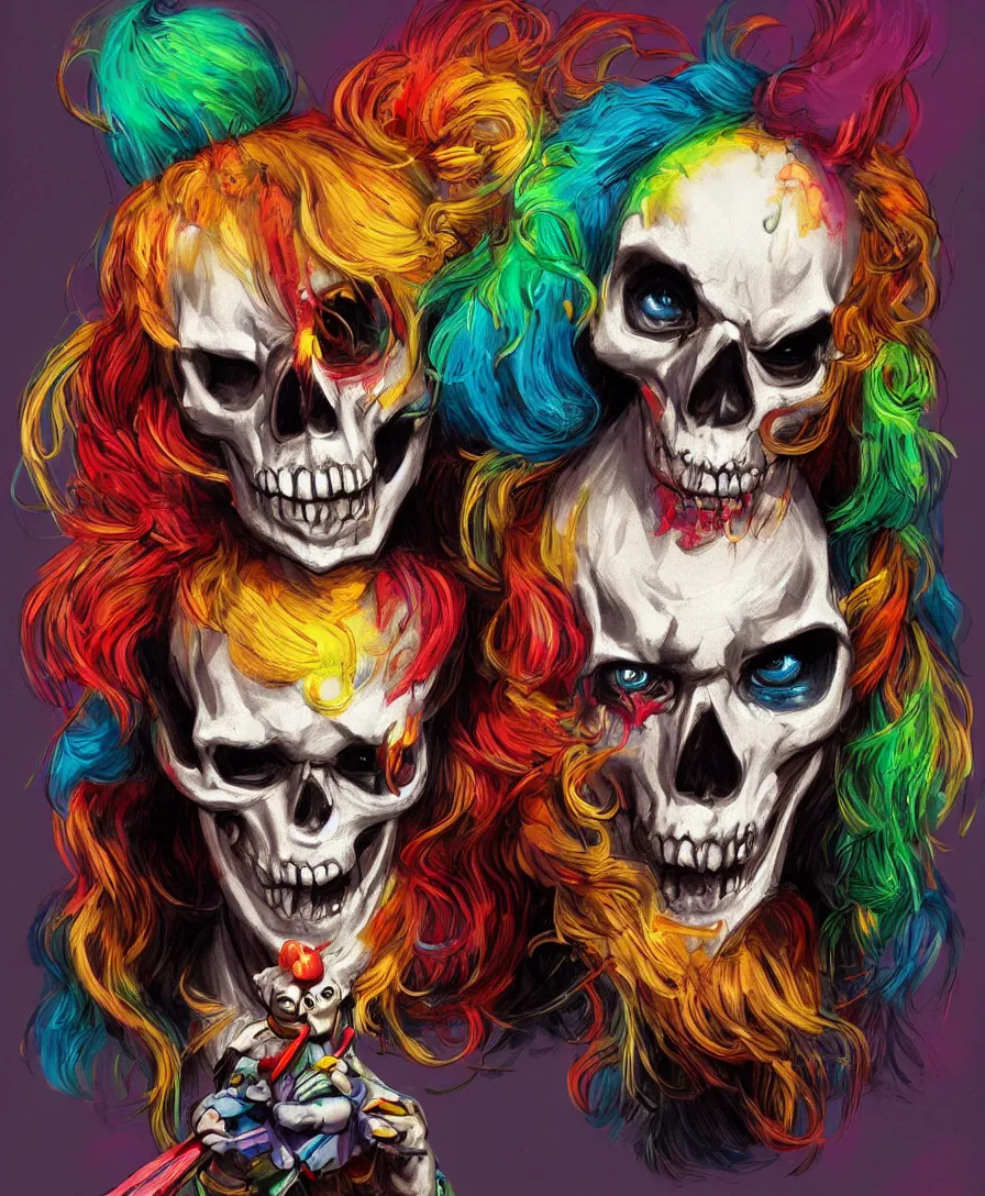 Prompt: skull clown, circus, artstation, concept art, illustration, colorful