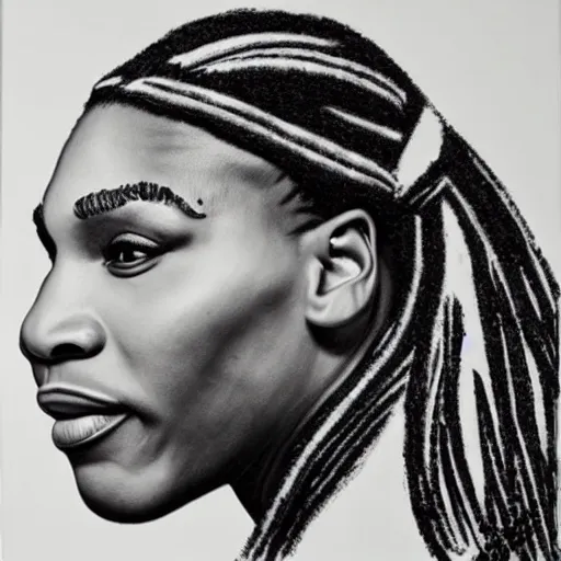 Prompt: serena williams, head and shoulders portrait, extremely detailed masterpiece, one single continues line.