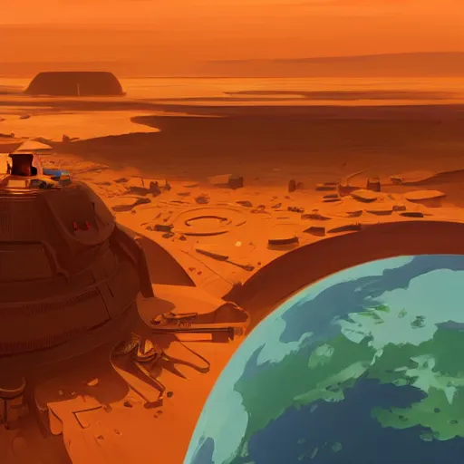 Image similar to vector minimalist mars settlement, loftis, cory behance hd by jesper ejsing, by rhads, makoto shinkai and lois van baarle, ilya kuvshinov, rossdraws global illumination