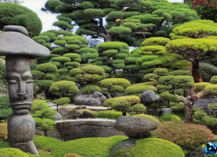 Image similar to japanese garden of an ancient god by wayne barlowez