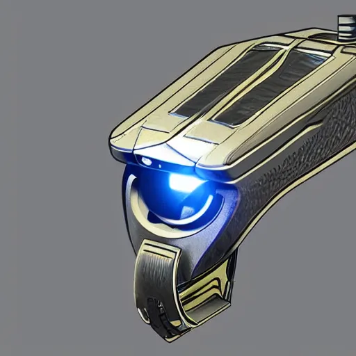 Image similar to a wrist - mounted weapon with a wide aperture for firing rings of energy, glowing accents, concept art