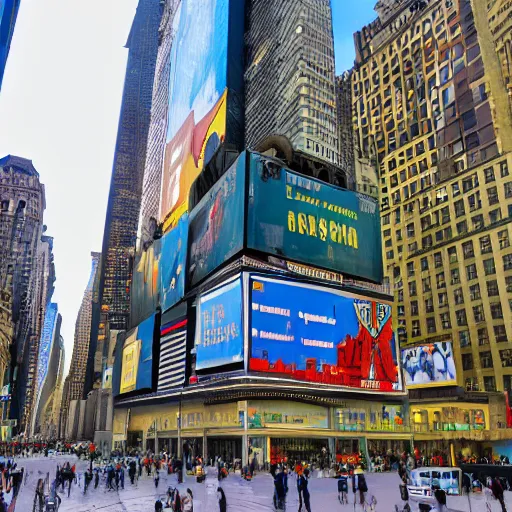 Prompt: a magnificent building of le Corbusier built in the middle of Time Square, gold hour, high quality, 4k