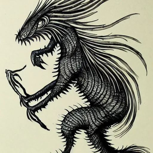 Image similar to depiction of a creature, ink painting, highly detailed, - h 7 0 4, upscaled