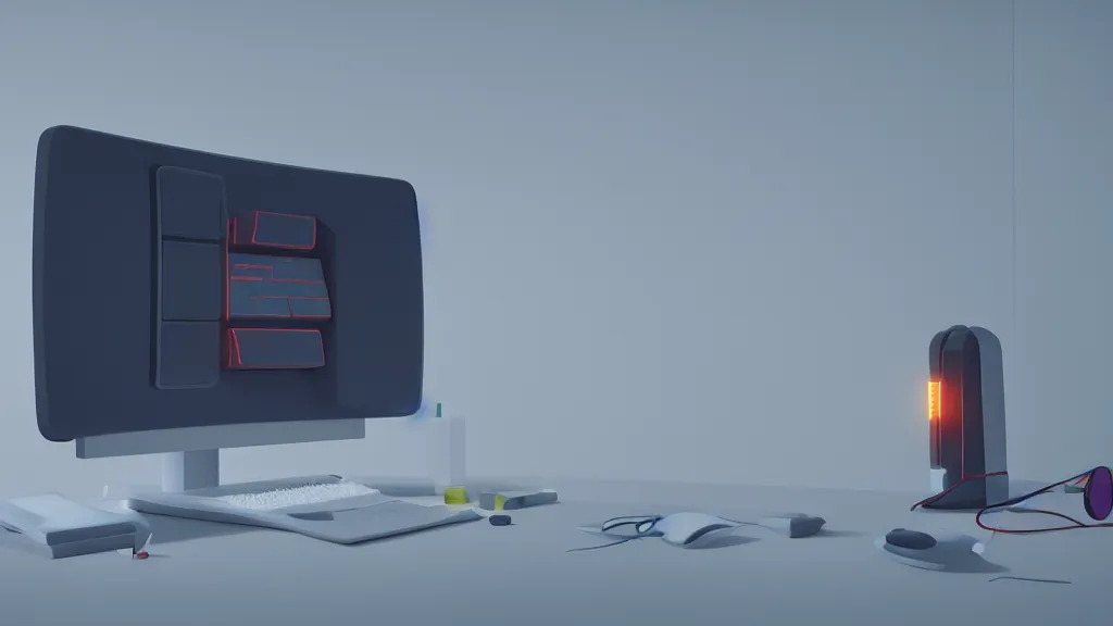 Image similar to stylized minimalist retro computer, loftis, cory behance hd, by moebius, makoto shinkai and lois van baarle, ilya kuvshinov, rossdraws global illumination