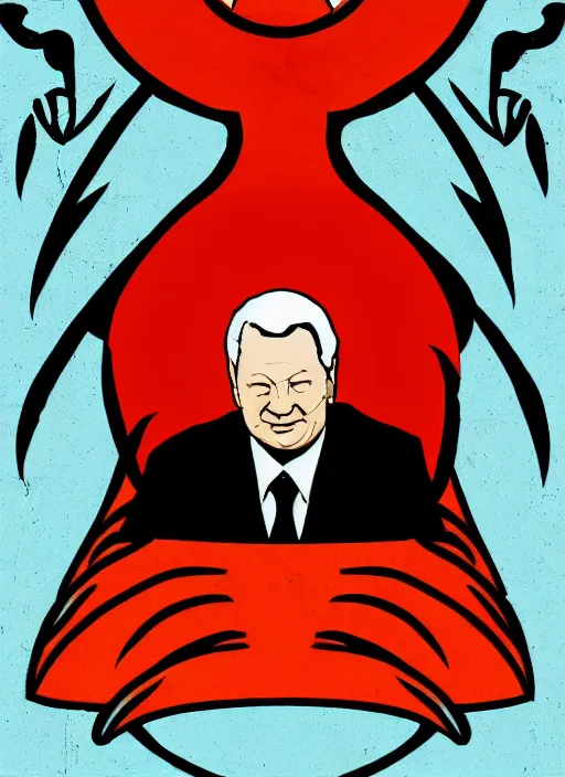 Image similar to president yeltsin in hell, infernal icon with a halo, color art in church style 8 k