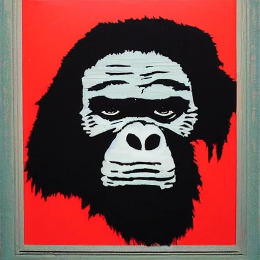 Image similar to ape as a artist made by banksy