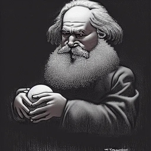 Image similar to Karl Marx pondering his orb by Todd Lockwood