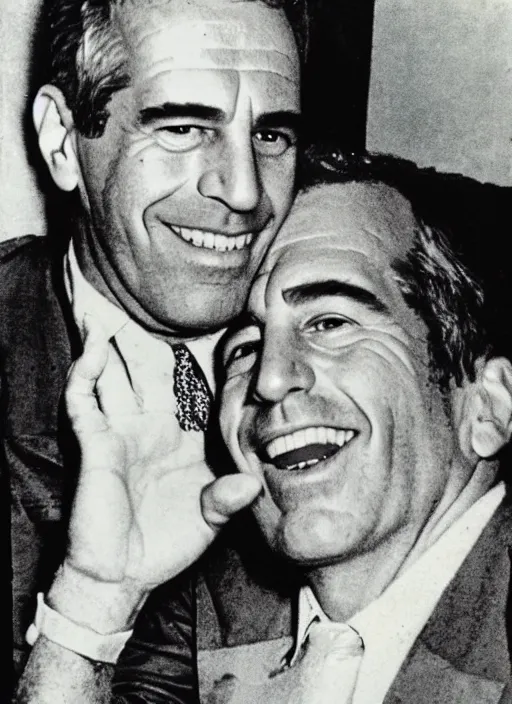 Image similar to creepy Jeffrey Epstein with a scary comically large smile, 1940s scare tactic propaganda art