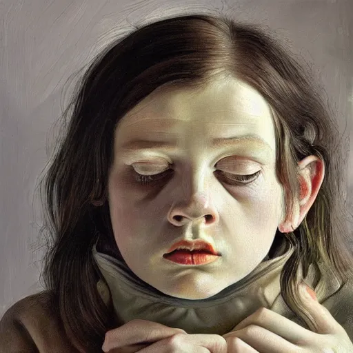 Prompt: high quality high detail painting by lucian freud, hd, portrait of a weeping goth girl, photorealistic lighting