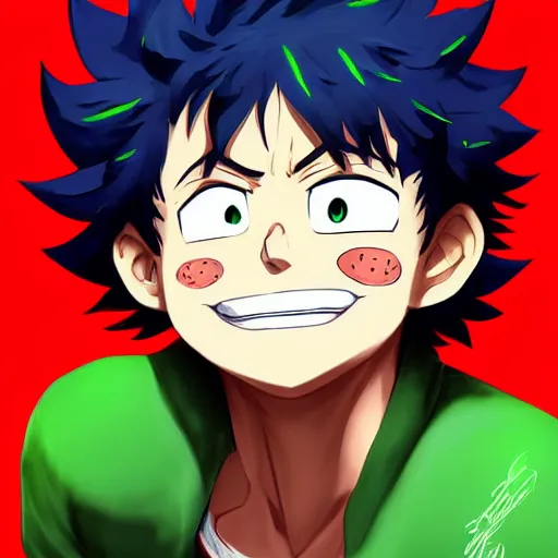 Image similar to High quality digital portrait of Izuku Midoriya from My Hero Academia by Artsbycarlos and Sakimichan