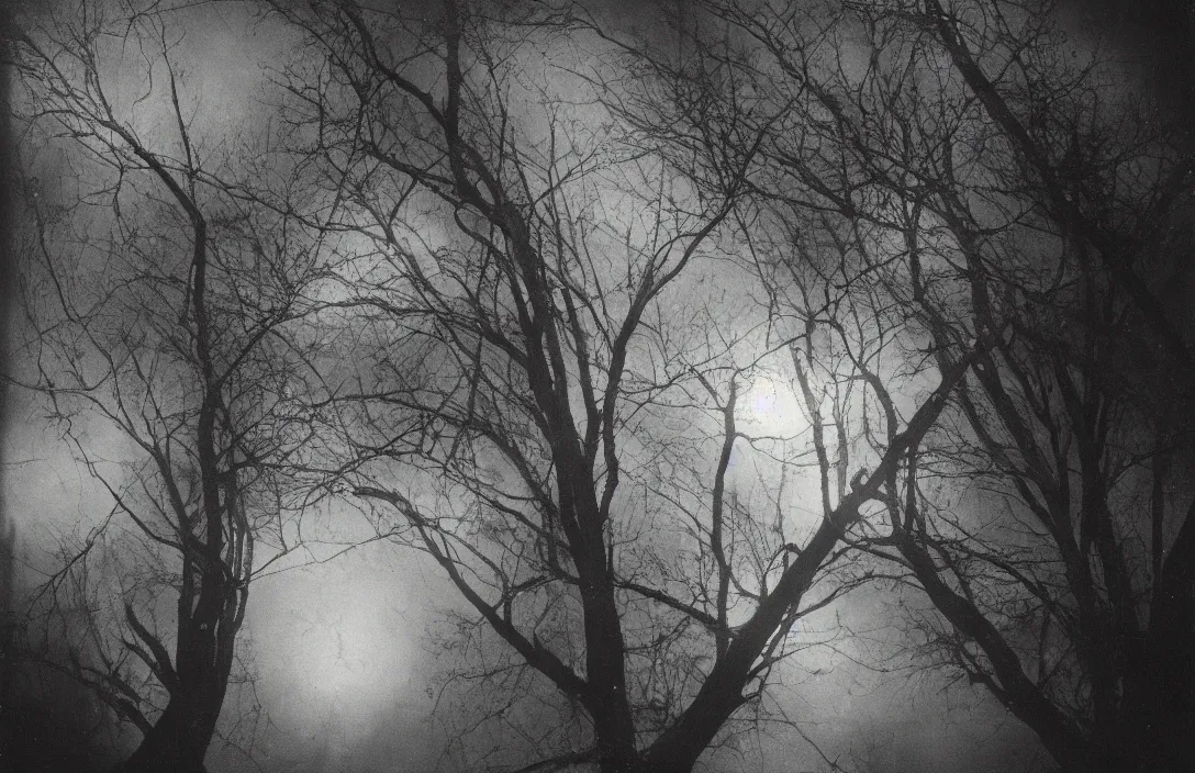 Image similar to energetic brushstrokes create optical flow intact flawless ambrotype from 4 k criterion collection remastered cinematography gory horror film, ominous lighting, evil theme wow photo realistic postprocessing cryengine stars lingering above moon visible through the trees worms eye photograph by ansel adams