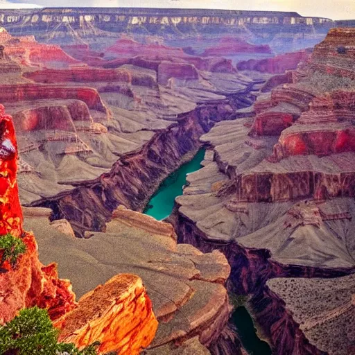 Prompt: the grand canyon made out of raw bloody!! meat!!, steaks and sausages as far as the eye can see high definition tourist photography family holiday