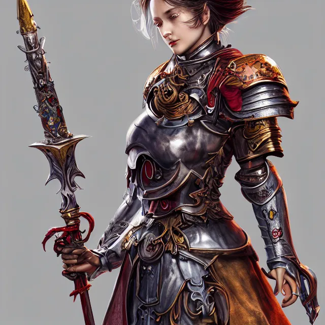 Image similar to studio portrait of lawful good colorful female holy knight paladin as absurdly beautiful, elegant, young sensual pretty woman, ultrafine hyperrealistic detailed face illustration by kim jung gi, irakli nadar, intricate linework, sharp focus, bright colors, matte, octopath traveler, final fantasy, unreal engine highly rendered, global illumination, radiant light, intricate environment