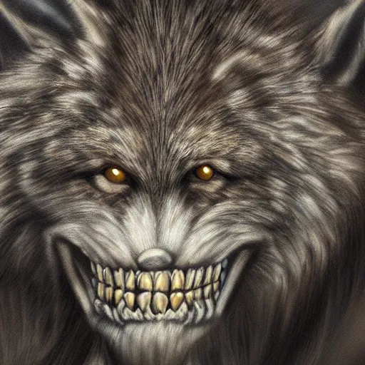 Image similar to SCP wolf. Photorealistic. Bloody teeth.