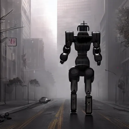 Image similar to apocalyptic, robot aliens walking on the future streets. a black cat. smoke. volumetric lighting, sharp focus, ultra detailed, cgsociety - w 1 0 2 4 - n 8 - i