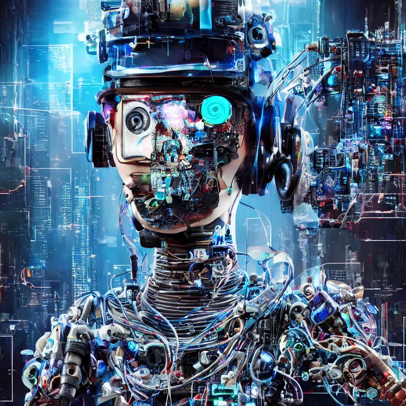 Image similar to Beautiful Photo of Arduino Uno in the robot's head. Cyberpunk. splatterpunk. 4K