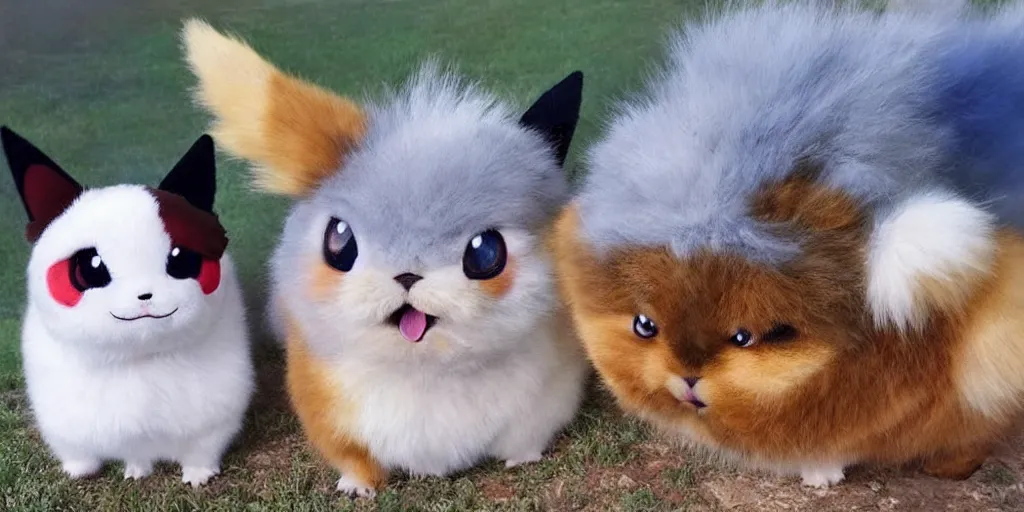 Image similar to real life pokemons, cute!!!, content!!!, mischievous!!!, adorable!!!, chubby!!!, fluffy!!!, ultra realistic!!!, summer, windy, warm, 3 0 0 0 kelvin, golden hour, sharp focus