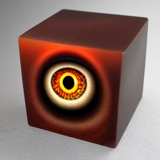 Image similar to ultra realistic cube made out of human skin, single big human eye coming out of the skin cube