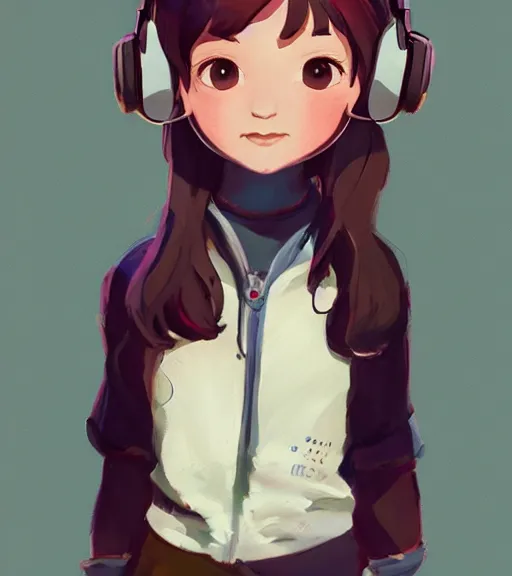 Image similar to beautiful little girl character inspired by 9 0's fashion and by madeline from celeste, art by rossdraws, wlop, ilya kuvshinov, artgem lau, sakimichan and makoto shinkai, concept art, headphones, anatomically correct, extremely coherent, realistic, hd