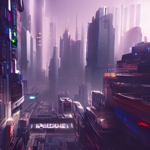 Prompt: a cyberpunk cityscape, unreal engine, artstation