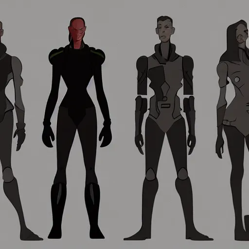 Image similar to character concept art, stylized proportions, human, large shoulders, thin long legs, the expanse tv series, in the style of mike mignola, trending on artstation