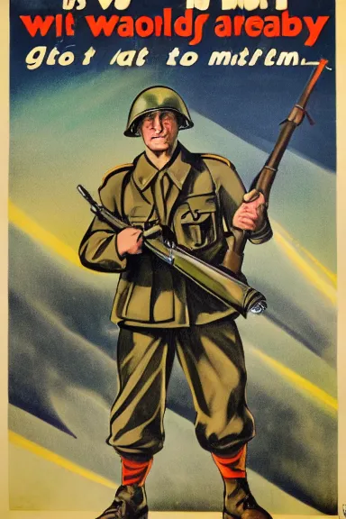 Image similar to world war 2 propaganda poster for the goat army