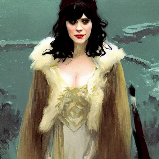 Prompt: zooey deschanel as john snow, intricate, elegant, highly detailed, greg manchess, mucha, liepke, ruan jia, jeffrey catherine jones, ridley scott