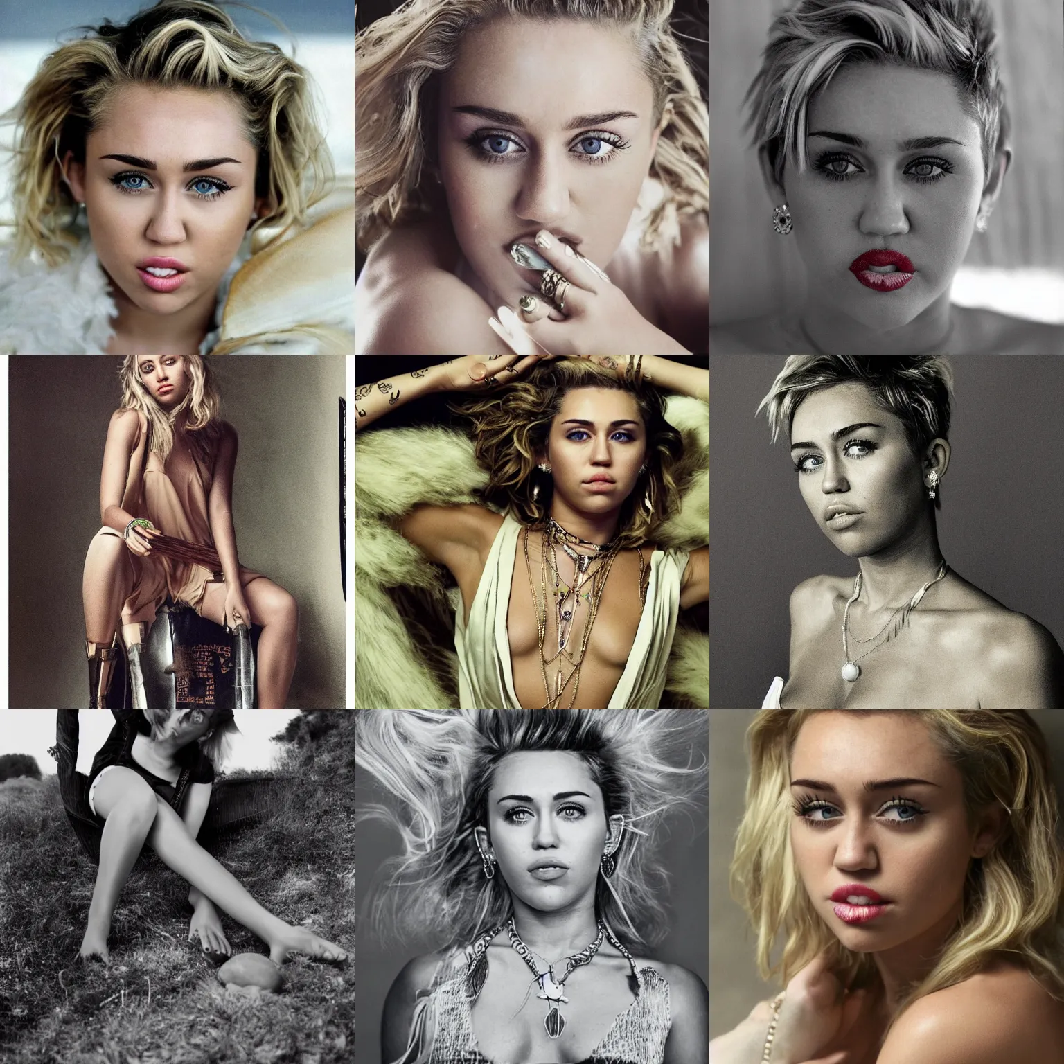 Prompt: Miley Cyrus, high detail, photography by Annie Leibovitz