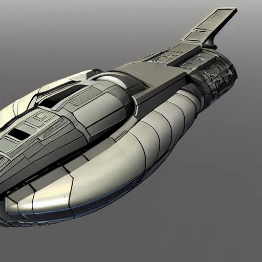 Image similar to sci fi spaceship made in blender, in the style of karl poyzer, high quality, lots of detail, futuristic