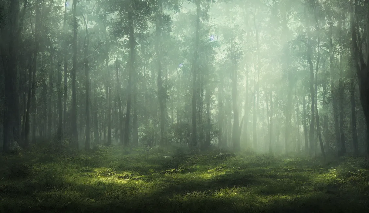 Image similar to a beautiful painting of a clearing in a forest, cinematic angle, movie concept, trending on artstation, octane render, 8 k, ultra high detail