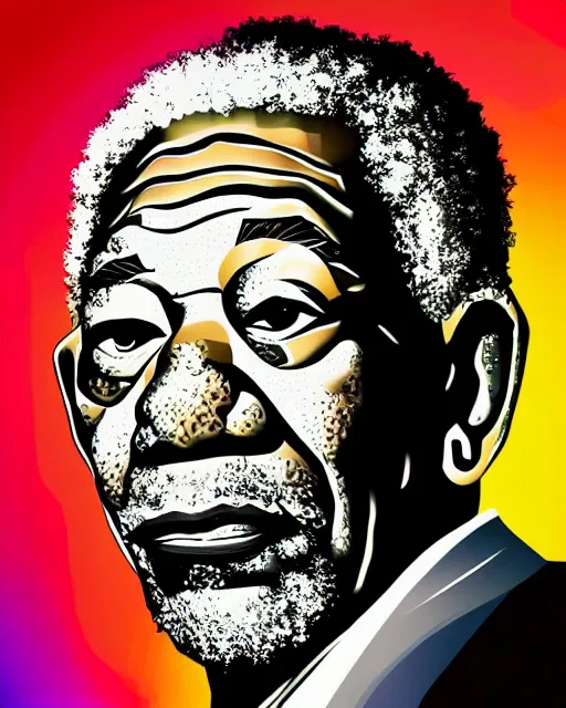 Image similar to cubist portrait of morgan freeman cutout digital illustration cartoon colorful beeple