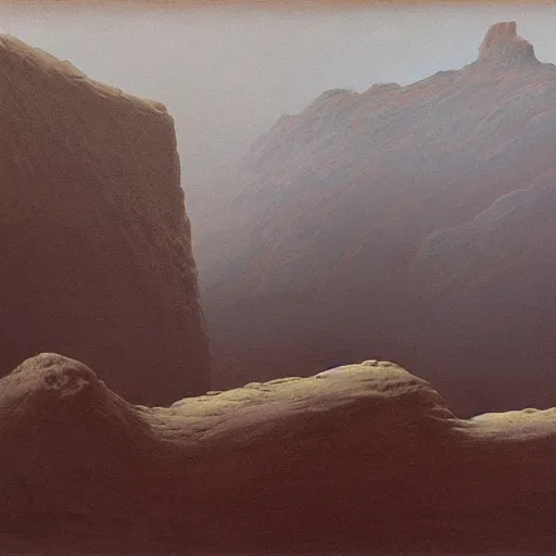 Prompt: a dark rocky landscape painted by zdzisław beksinski, 4 k