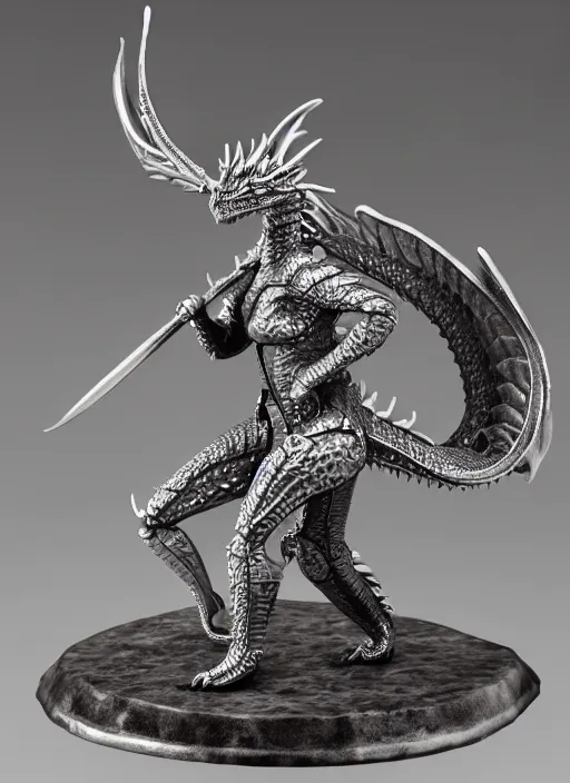 Image similar to 80mm, resin detailed model figure of a female wearing a silver dragon armor