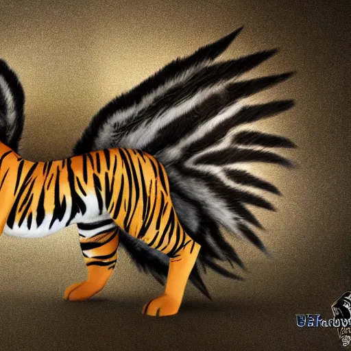 Image similar to A tiger with pegasus wings, 4k, ultra realistic, detailed