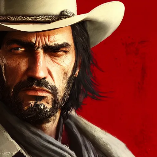 Image similar to portrait of a man with a long duster, grey hair and a cowboy hat, greek origin, harsh good looking face, drawn by ruan jia, fantasy art, red dead redemption, django, dramatic lighting, digital art, 8 k, highly detailed