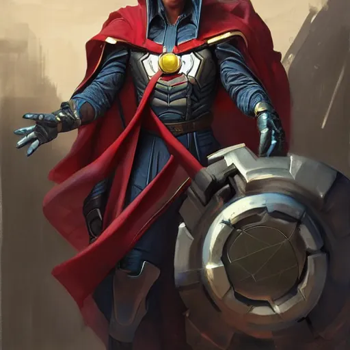 Prompt: greg manchess portrait painting of armored doctor strange as overwatch character, totally whack, medium shot, asymmetrical, profile picture, organic painting, sunny day, matte painting, bold shapes, hard edges, street art, trending on artstation, by huang guangjian and gil elvgren and sachin teng