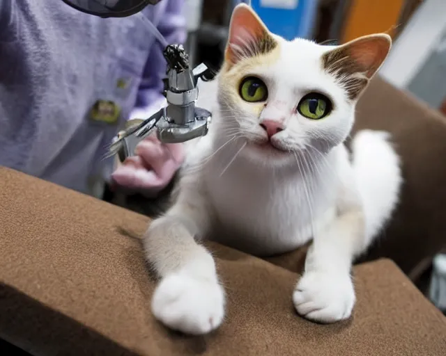 Image similar to Cat robot opened up for repairs, award-winning photograph for science magazine