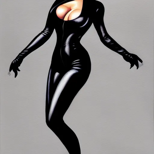 Image similar to a painting of woman wearing black skintight clothes, painting by mark brooks, trending on artstation, artstationHD, artsationHQ