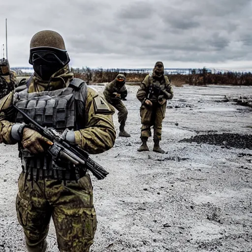 Prompt: Special Forces in grey uniform fighting in Ukraine 2022, photo by Adam Ferguson, Pulitzer Winning, cinematic composition, breathtaking, modern, 2022